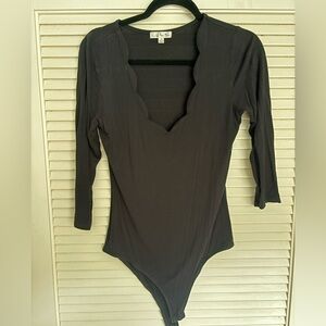 Nine Britton Black Scallop Neck Bodysuit